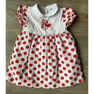Disney Baby Minnie Mouse Dress 12-18 Mo Red Pink Polka Dot Shirt Sleeve Collar